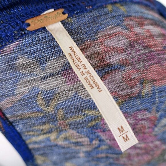 Free People Dock Street Ruffle Blouse Blue Floral Top Women's Medium - Picture 4 of 4